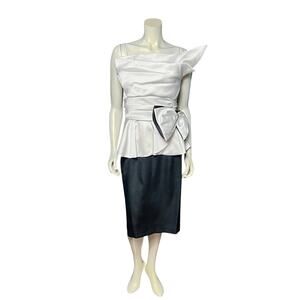 Vintage JCPenney White Satin Peplum Top Rhinestone Bow Size 9 10